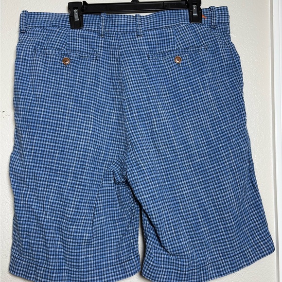 Tommy Bahama Men Gingham Check Blue Flat Front Casual Shorts. Linen/Silk Blend. - Picture 2 of 11